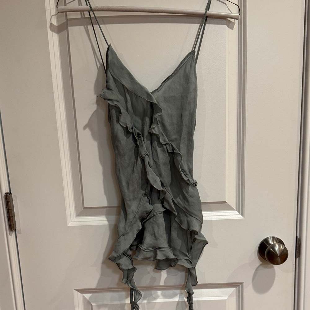 Zara Gray Ruffled Tank Top